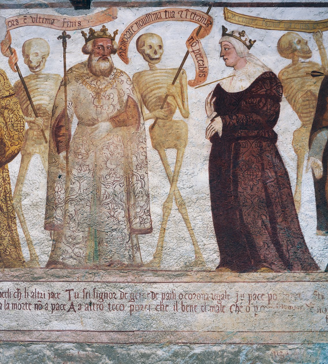 Der Tod mit dem König und der Königin (Detail) aus dem Totentanz von Simone II Baschenis