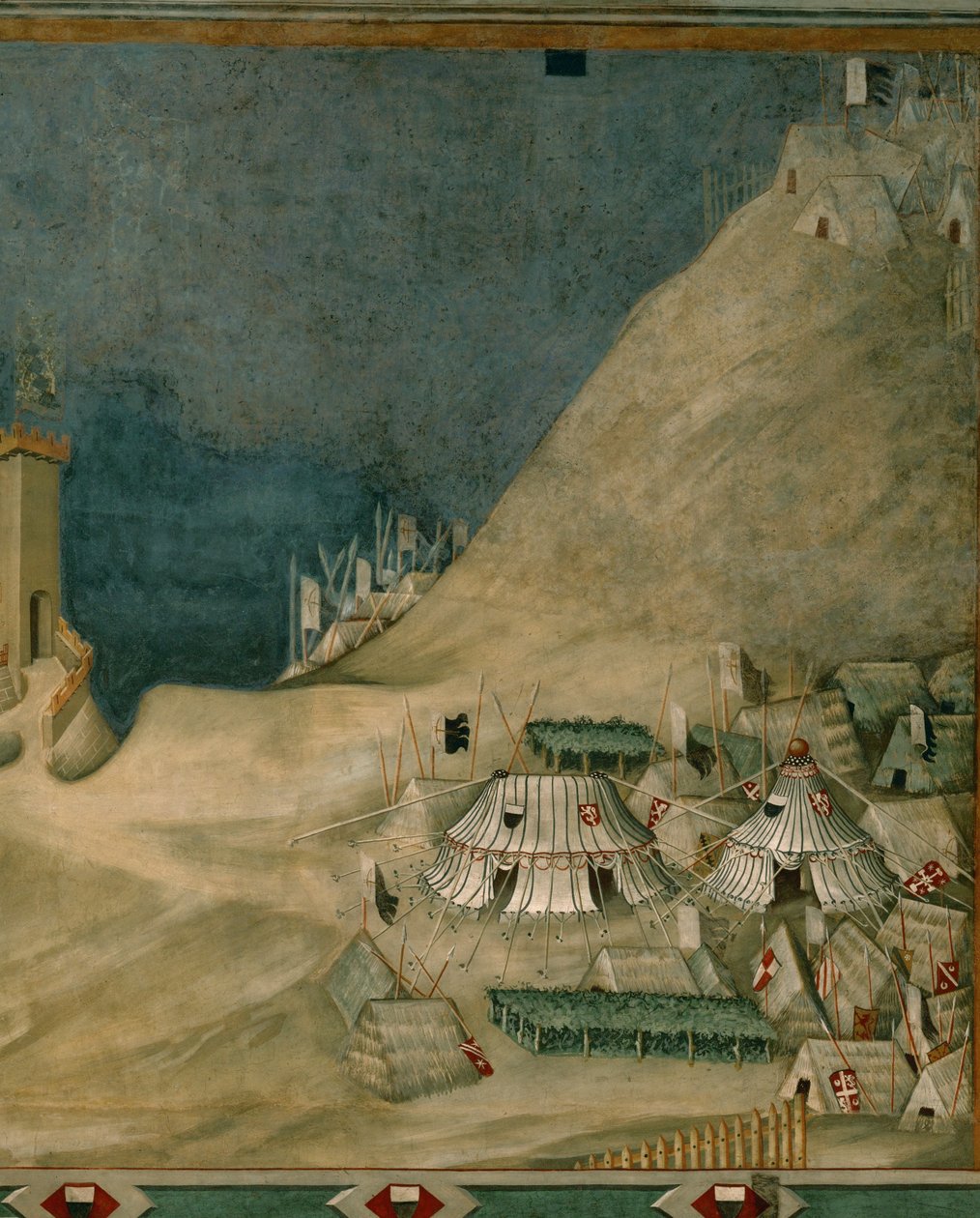 Das Soldatenlager, aus dem Wandgemälde, das den Condottiere Guidoriccio da Fogliano zeigt von Simone Martini