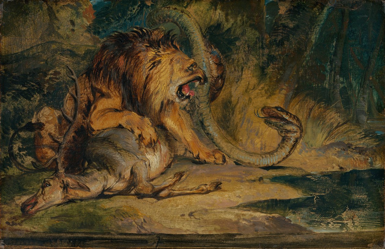 Löwe verteidigt seine Beute von Sir Edwin Landseer