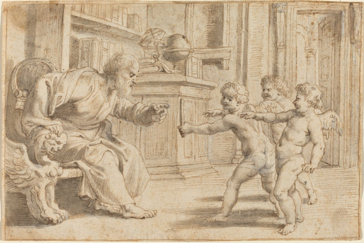 Putti testen die Tiefenwahrnehmung eines Mannes von Sir Peter Paul Rubens