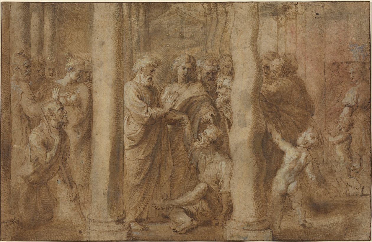 Das Wunder des geheilten Lahmen durch die Heiligen Petrus und Johannes von Sir Peter Paul Rubens over Anonymous Italian after Parmigianino after Raphael