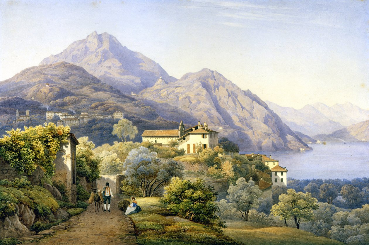 Como. Menaggio. Loveno und Mount Groma. 1840. Gemälde von S. Corrodi. Menaggio, Como von Solomon Corrodi