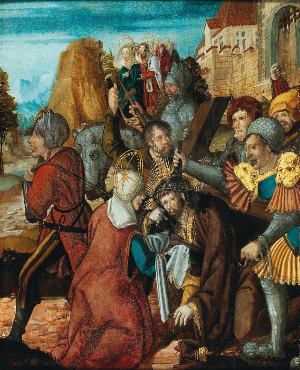 Die heilige Veronika präsentiert ihr Tuch Christus auf dem Weg nach Golgatha, ca. 1515-1520 von Southwest German master.