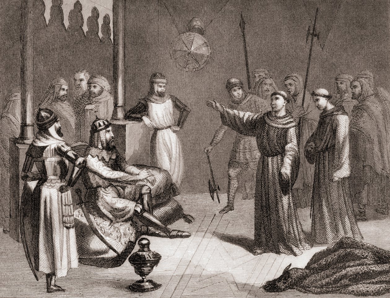 Franz von Assisi versucht, Melek-el-Kamel während des fünften Kreuzzugs zum Christentum zu bekehren von Spanish School