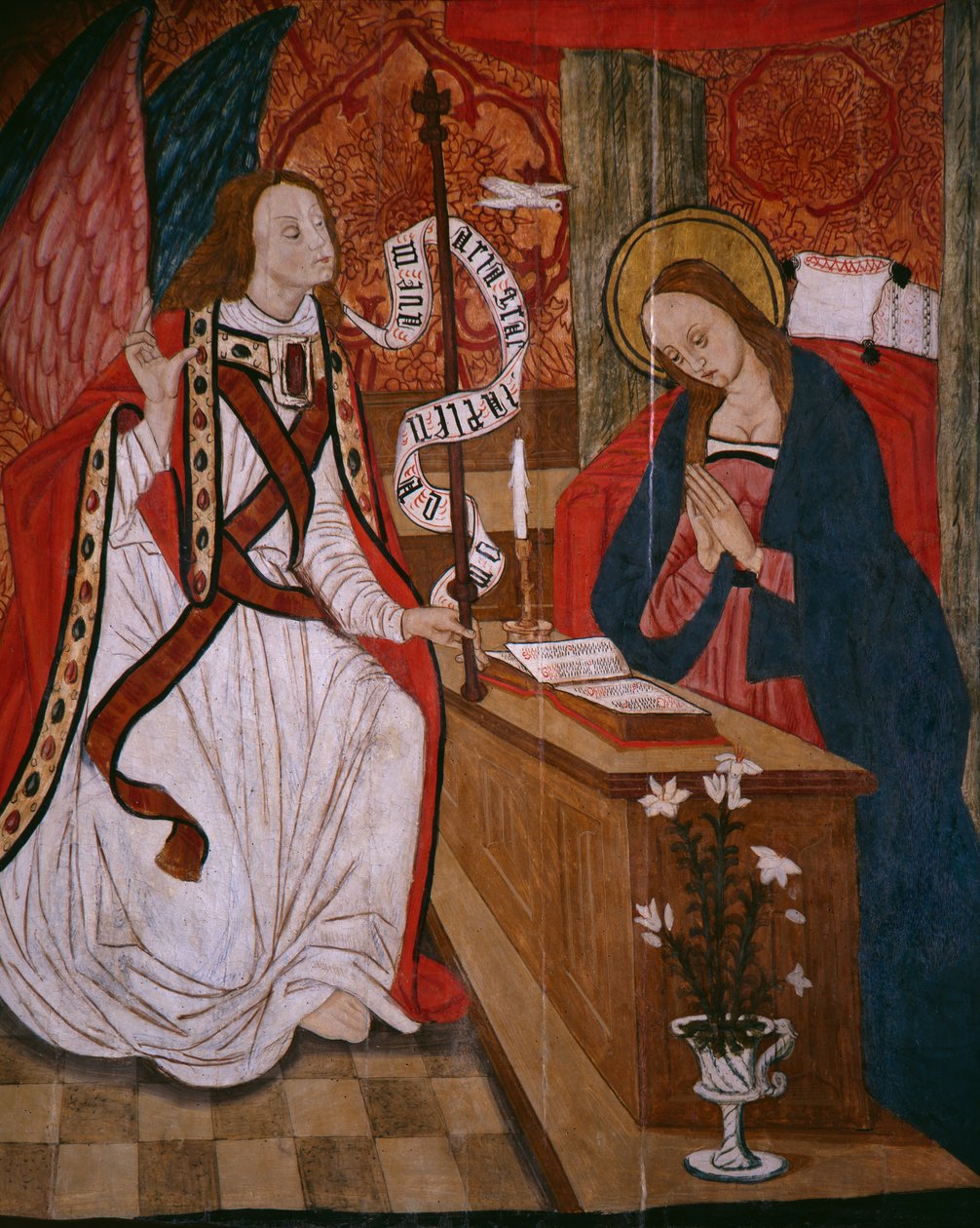 Verkündigung, Tafel aus der Kirche San Andres von Tortura, spätes 15. Jahrhundert - frühes 16. Jahrhundert (bemaltes Holz) von Spanish School