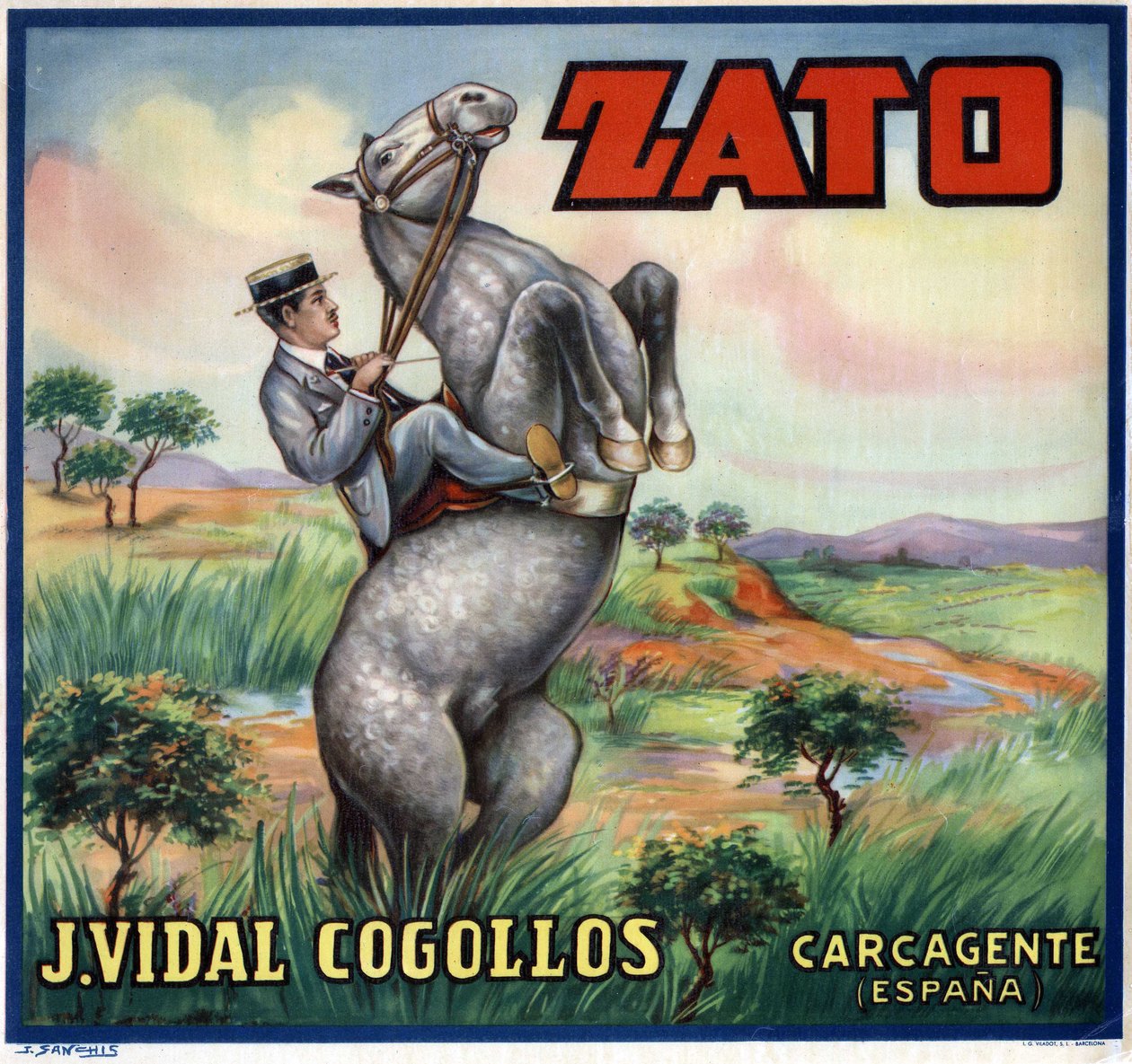 Reiter auf einem aufgebäumten Pferd. Spanisches Werbeplakat, Valencia von Spanish School