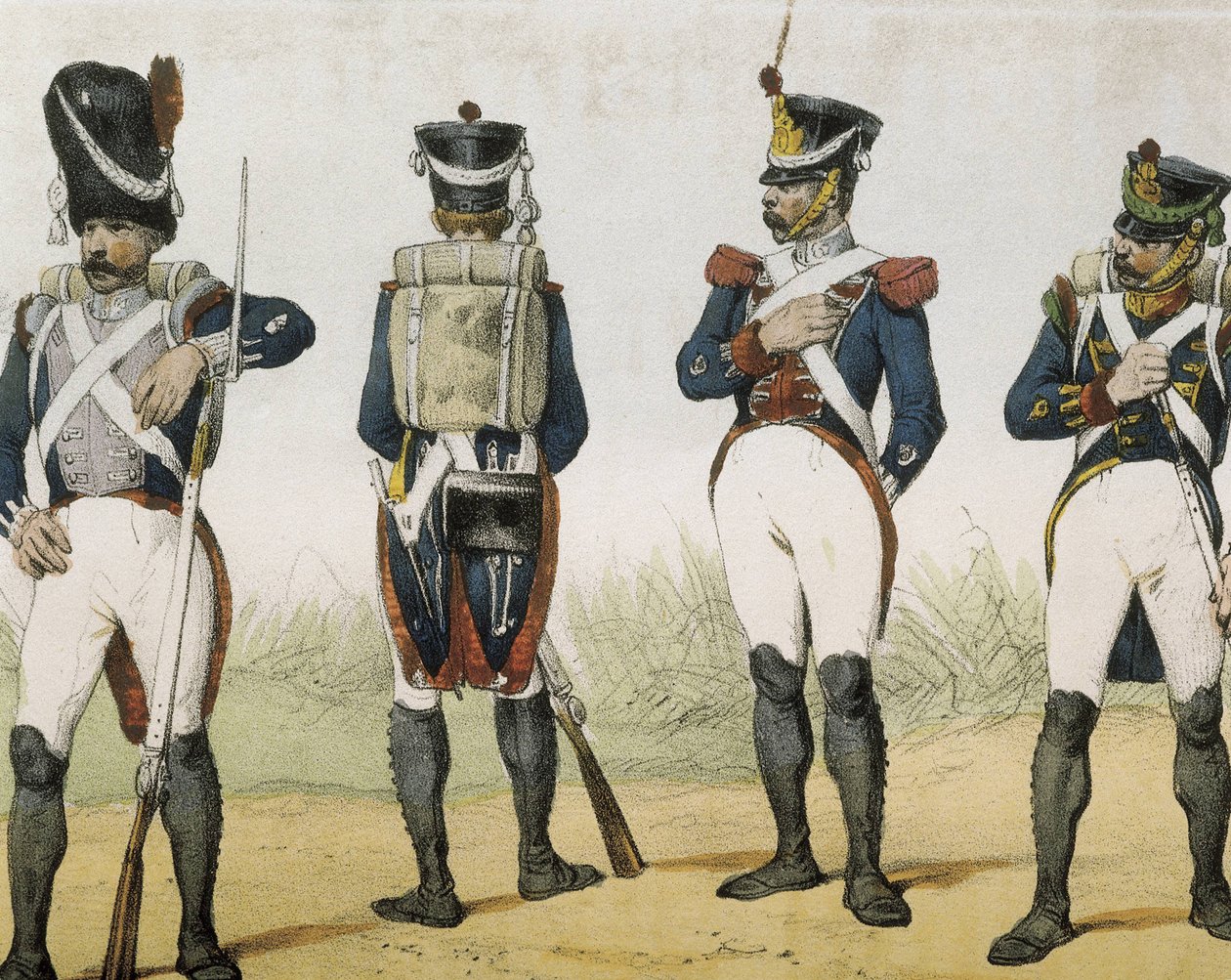 DE SOTTO, Serafin Maria, Graf von Clonard (1793 - 1862). Historia organica de las armas de Infanteria y Caballeria espanolas. 1851 - 1859. Infanteristen während der Herrschaft von Ferdinand VII. von Spanien. Grenadier, Schütze, Sergeant und Jäger (1815-182 von Spanish School