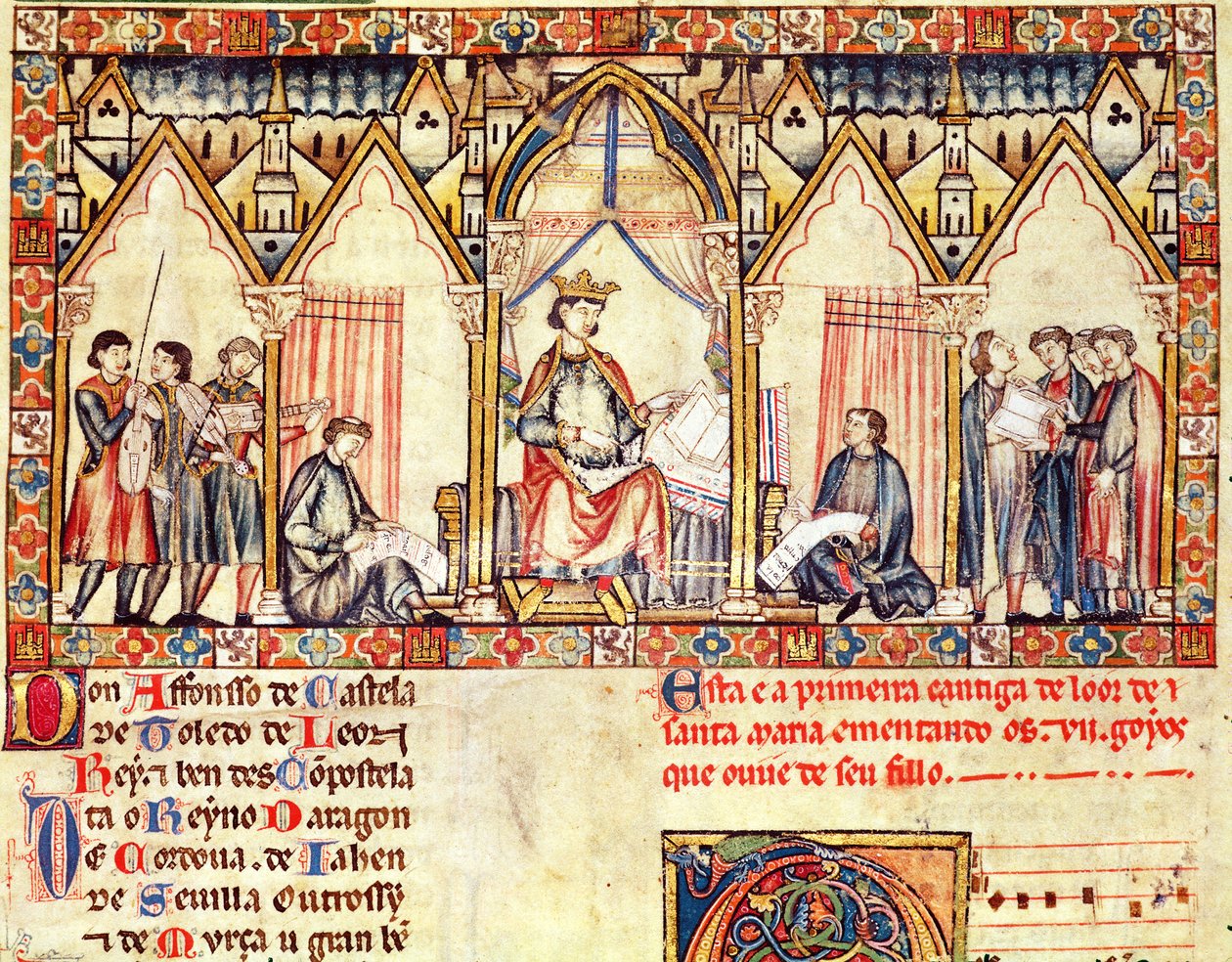 Der Hof von Alfons X., Miniatur aus den Cantigas de Santa Maria von Spanish School