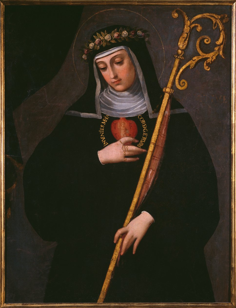 St. Gertrud die Große trägt das Heilige Herz Jesu von Spanish School
