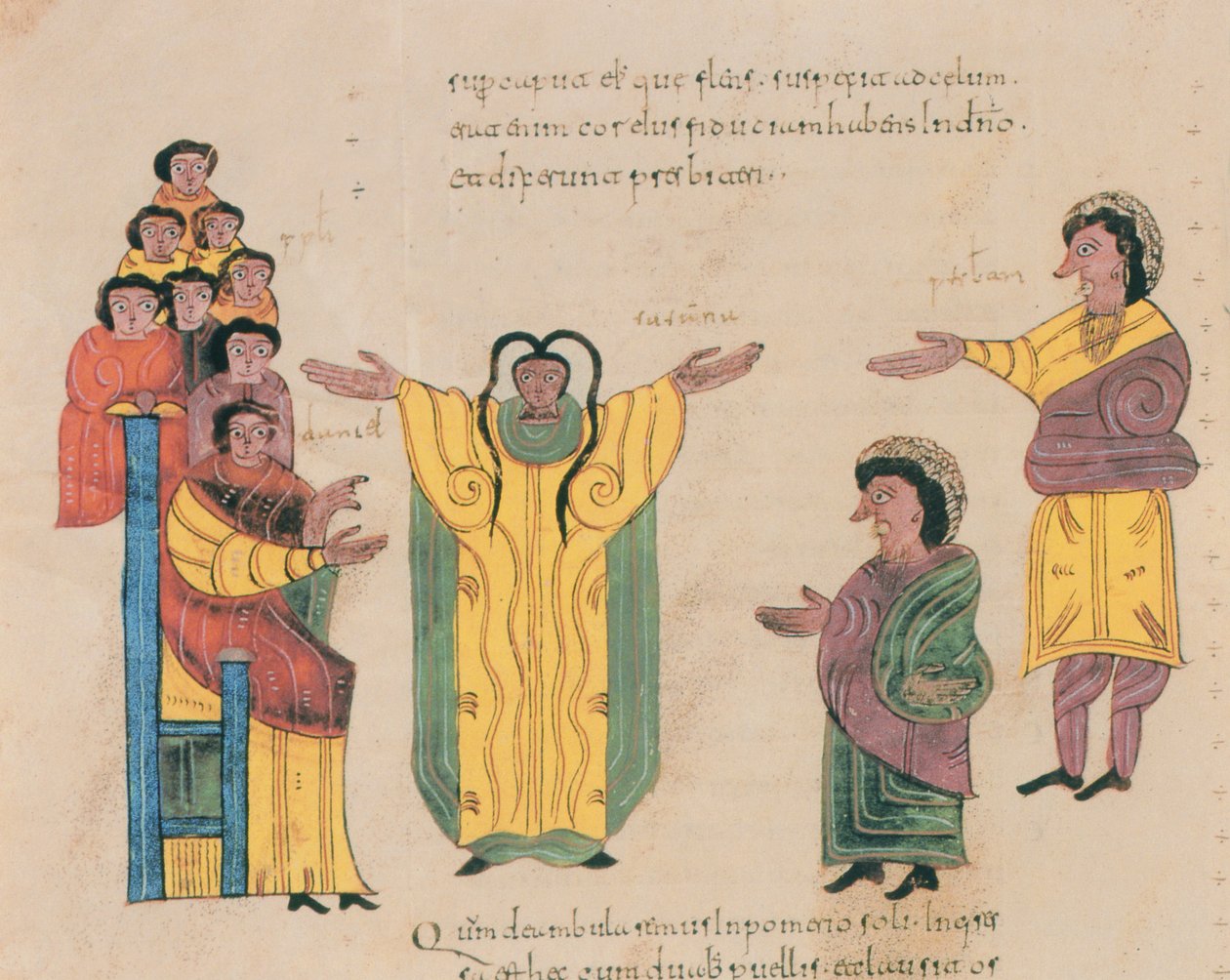 Susanna und die Ältesten, aus der Westgotisch-Mozarabischen Bibel von St. Isidores, fol.324v., 960 n. Chr. (Tempera auf Pergament) von Spanish School