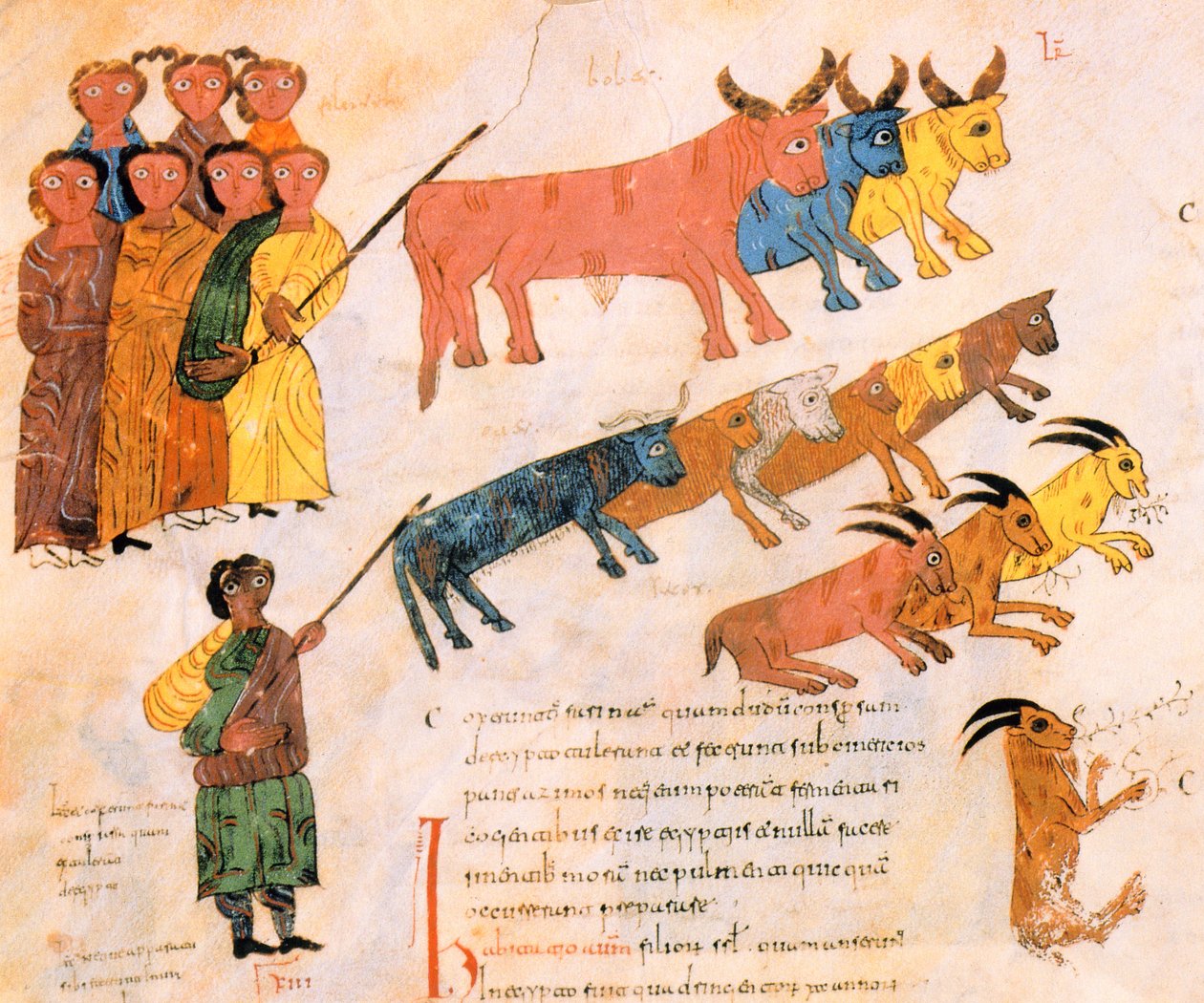 Das hebräische Volk verlässt Ägypten mit seinem Vieh, aus der Westgotisch-Mozarabischen Bibel von St. Isidores, fol.38v., 960 n. Chr. (Tempera auf Pergament) von Spanish School