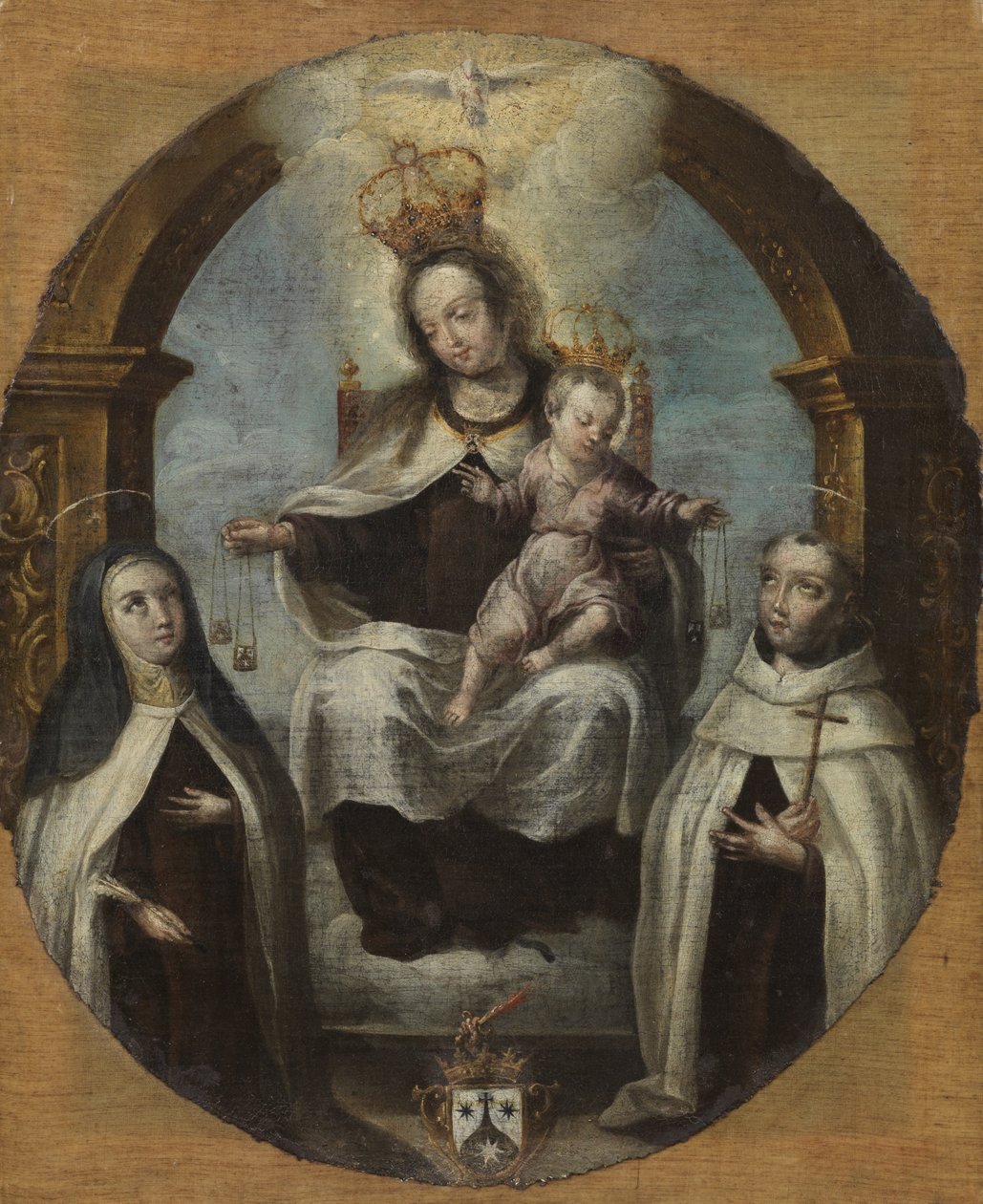 Jungfrau und Kind zwischen der heiligen Klara und dem heiligen Dominikus, ca. 1700 von Spanish School
