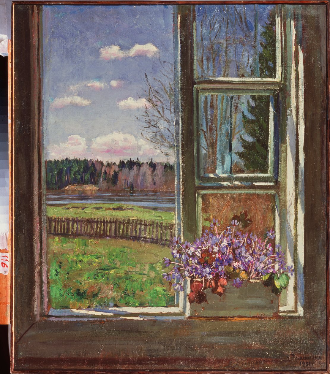 Veilchen vor dem Fenster. Gemälde von Stanislaw Julianowitsch Schukowski (1873-1944) von Stanislav Joulianovitch Joukovski
