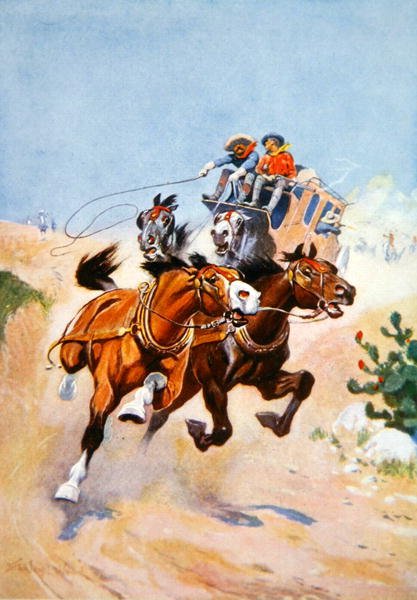 Postkutsche von Indianern verfolgt von Stanley L. Wood