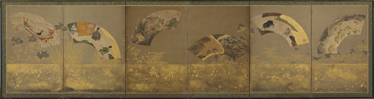 Sechs Fächerpapiere: verschiedene Motive, Momoyama- oder Edo-Periode, 1590-1640 von Sôtatsu