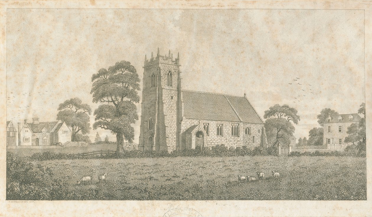 Adbaston Kirche: Linien- und Punktgravur, um 1800 von Stebbing Shaw