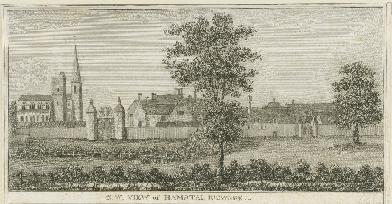 Hamstall Ridware - Kirche und Herrenhaus (Stich) von Stebbing Shaw