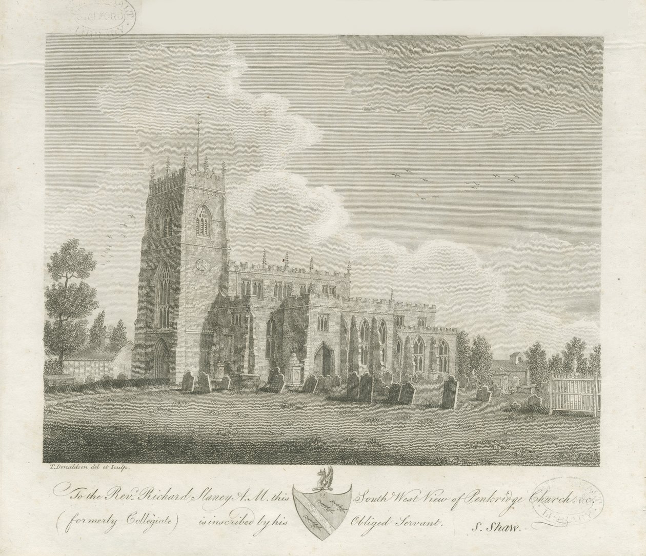 Penkridge Kirche: Gravur, undatiert [spätes 18. Jh.] von Stebbing Shaw