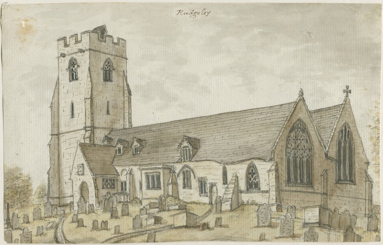 Rugeley Kirche (Alt): Aquarell, undatiert [1762-1802] von Stebbing Shaw