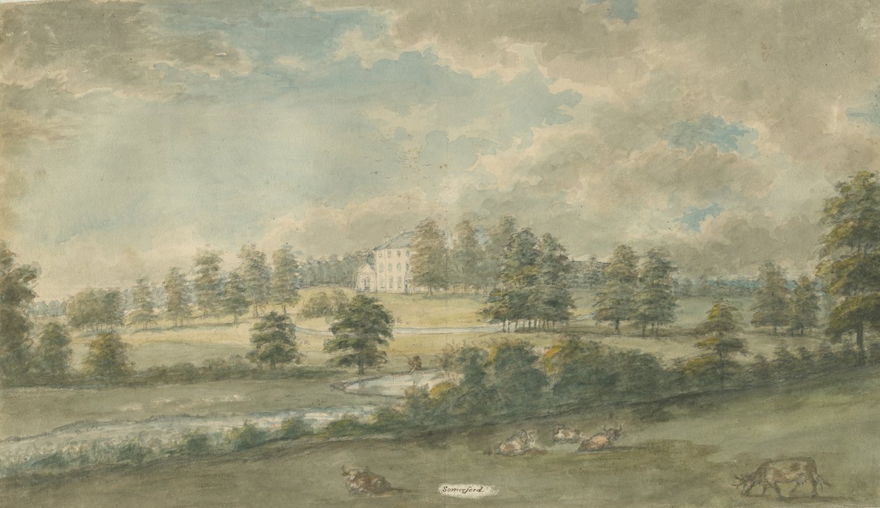 Somerford Hall: Aquarellzeichnung, undatiert [1762-1802] von Stebbing Shaw