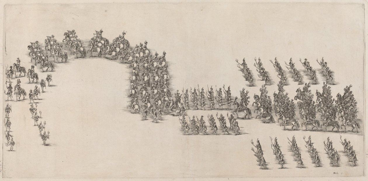 Eine Prozession von sechzig Reitern und Fackelträgern, 1652 von Stefano della Bella