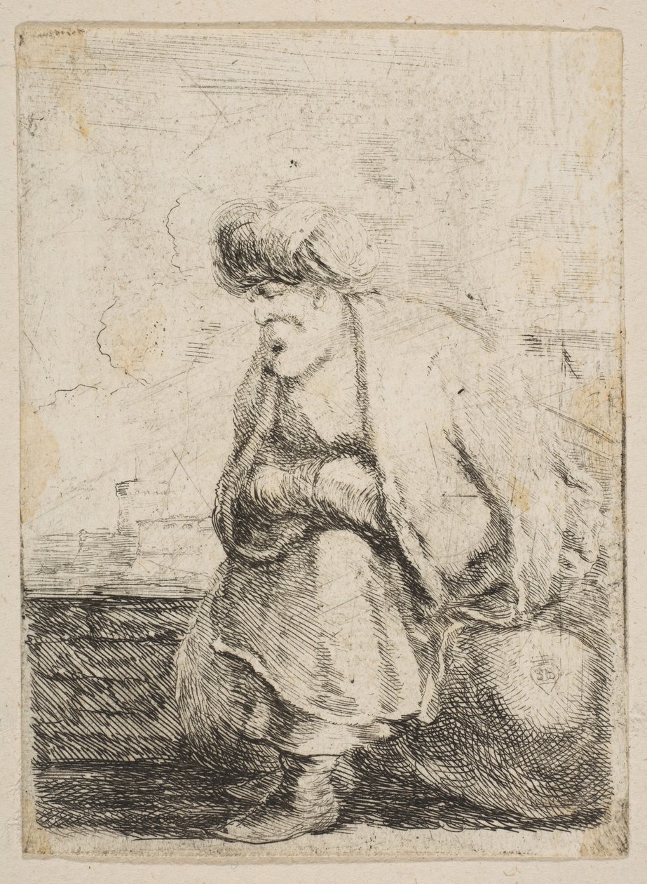 Ein alter Türke, der auf einem Stein sitzt, ca. 1662 von Stefano della Bella