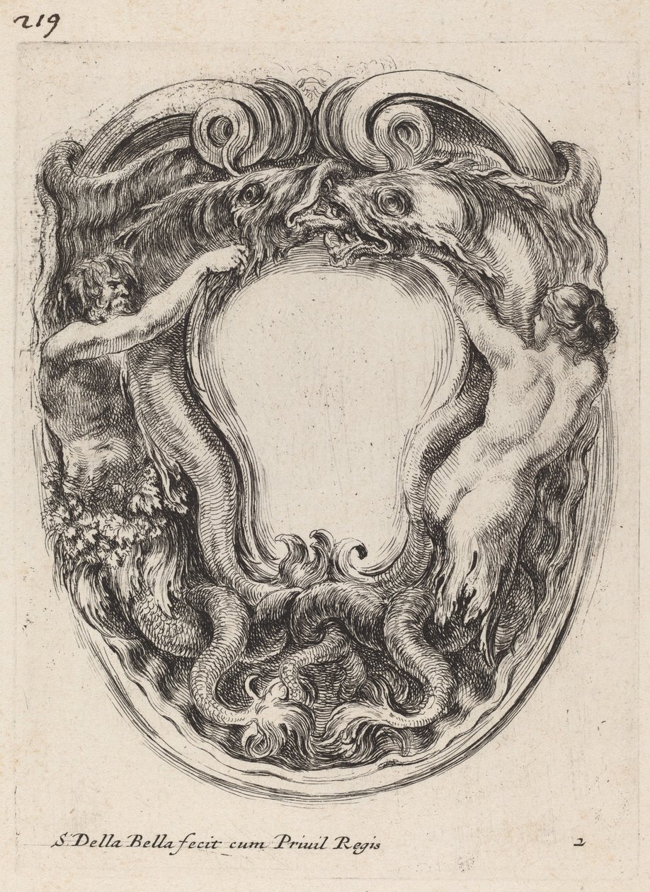 Kartusche unterstützt von Triton und Sirene von Stefano della Bella
