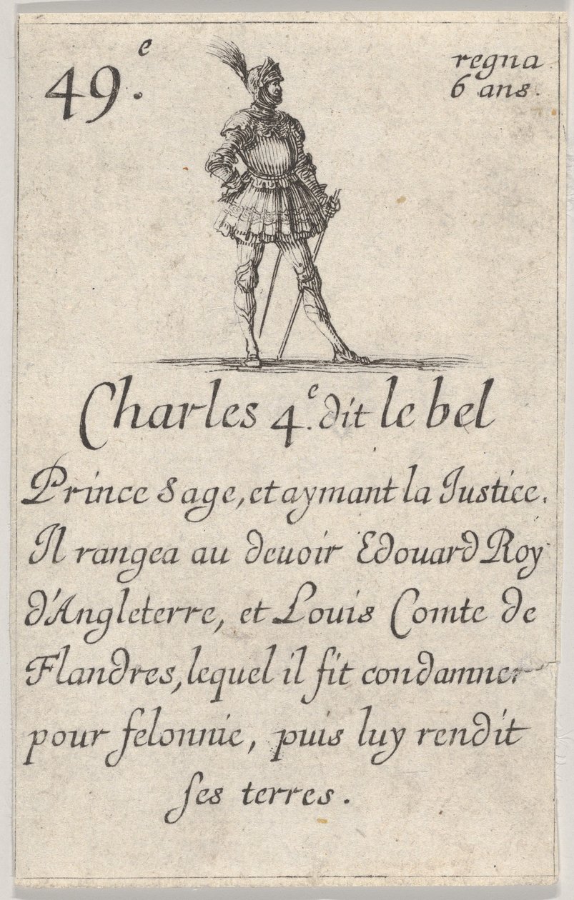 Charles 4.e- genannt der Schöne, weiser Prinz..., aus Das Spiel der Könige von Frankreich Jeu des Rois..., 1644 von Stefano della Bella