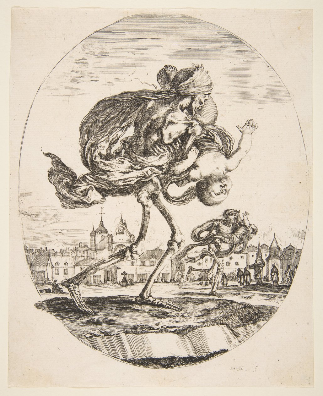 Der Tod trägt ein Kind, aus Die fünf Tode, ca. 1648 von Stefano della Bella
