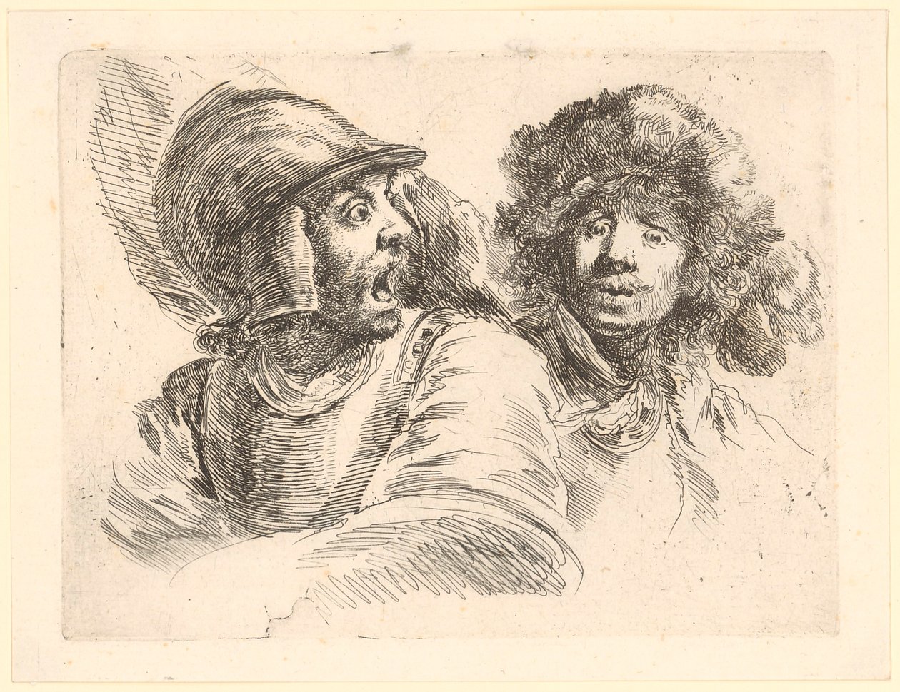 Erschrockener Soldat und Mann mit Pelzmütze von Stefano della Bella