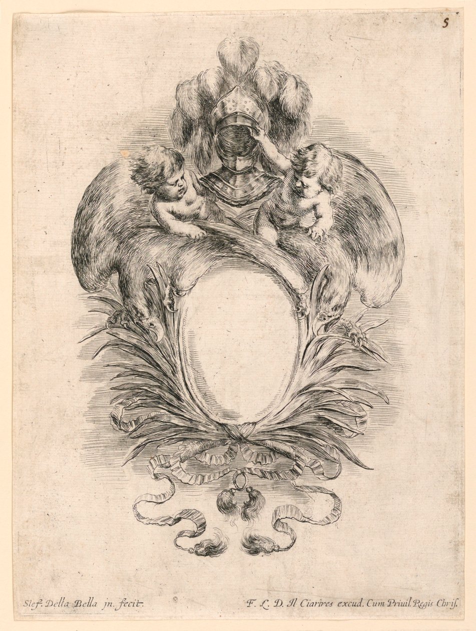 Wappen, Nr. 5 aus "Raccolta di varii cappriccii et nove inventioni di cartelle et ornamenti" von Stefano della Bella
