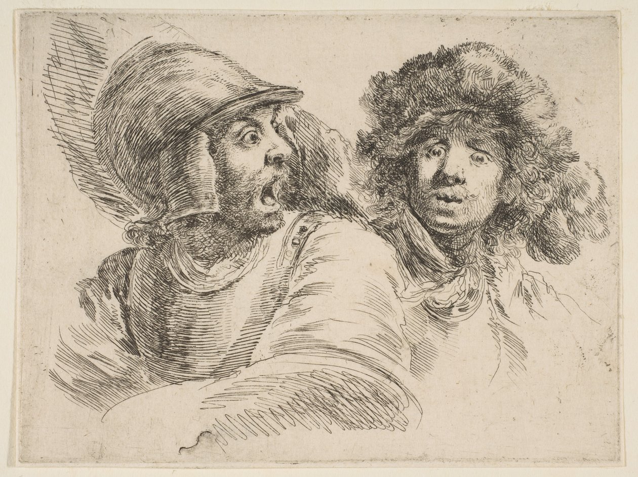 Verängstigter Soldat und ein Mann mit Pelzmütze, ca. 1652 von Stefano della Bella