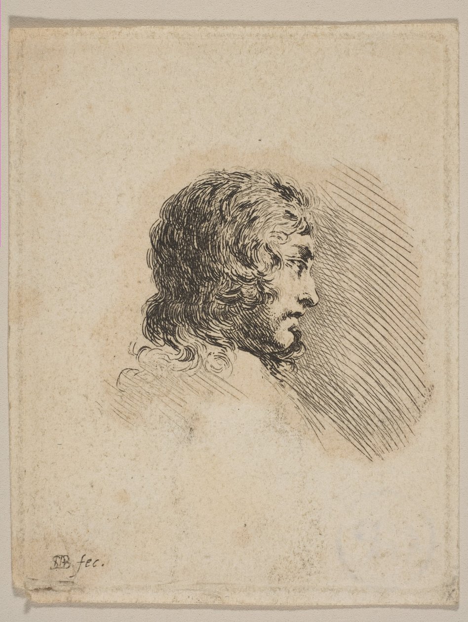 Kopf eines jungen Mannes im Profil, aus Verschiedene Porträts Recueil de Diverses Pièces S..., ca. 1647 von Stefano della Bella