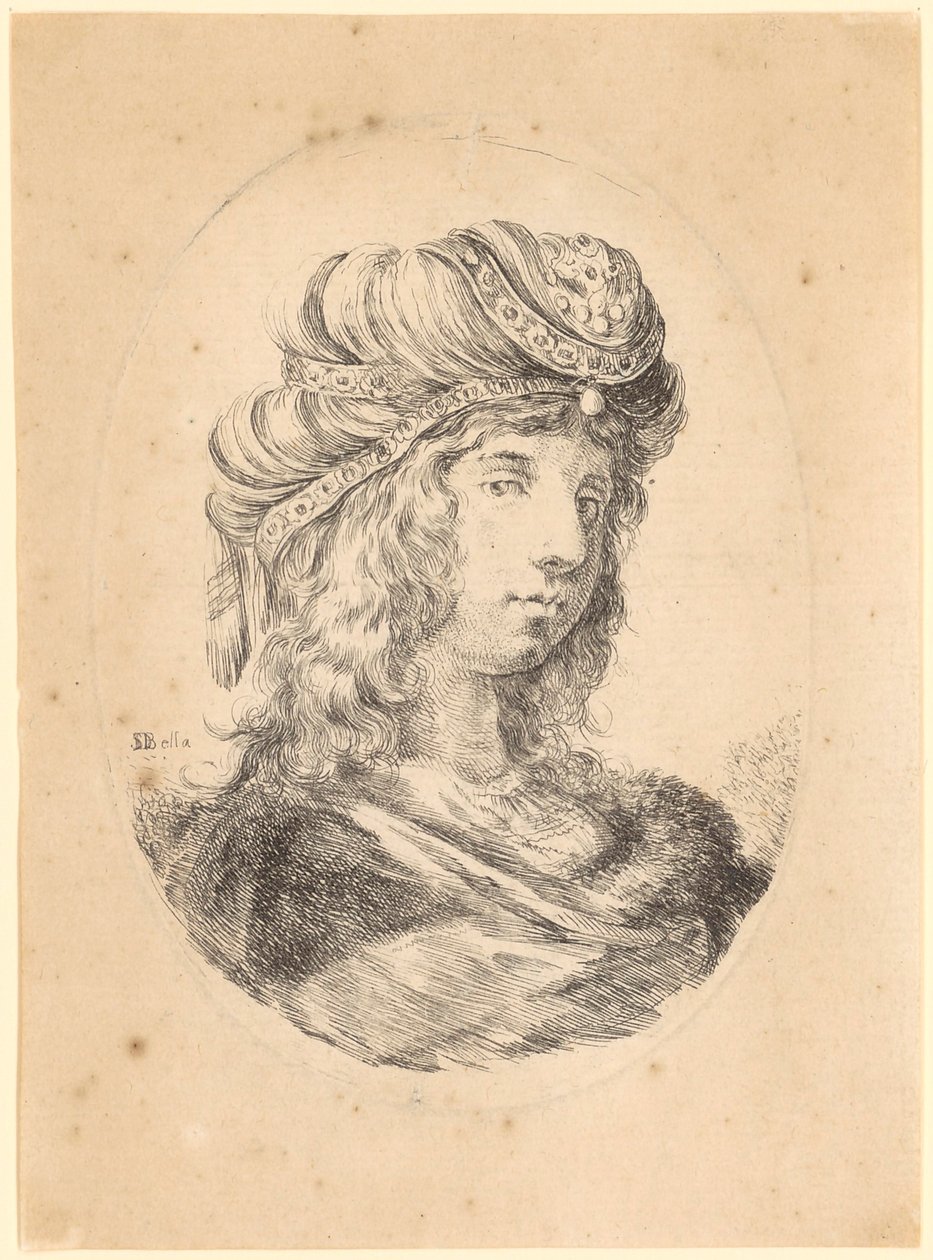 Junger Mann mit Turban im Dreiviertelprofil nach rechts von Stefano della Bella