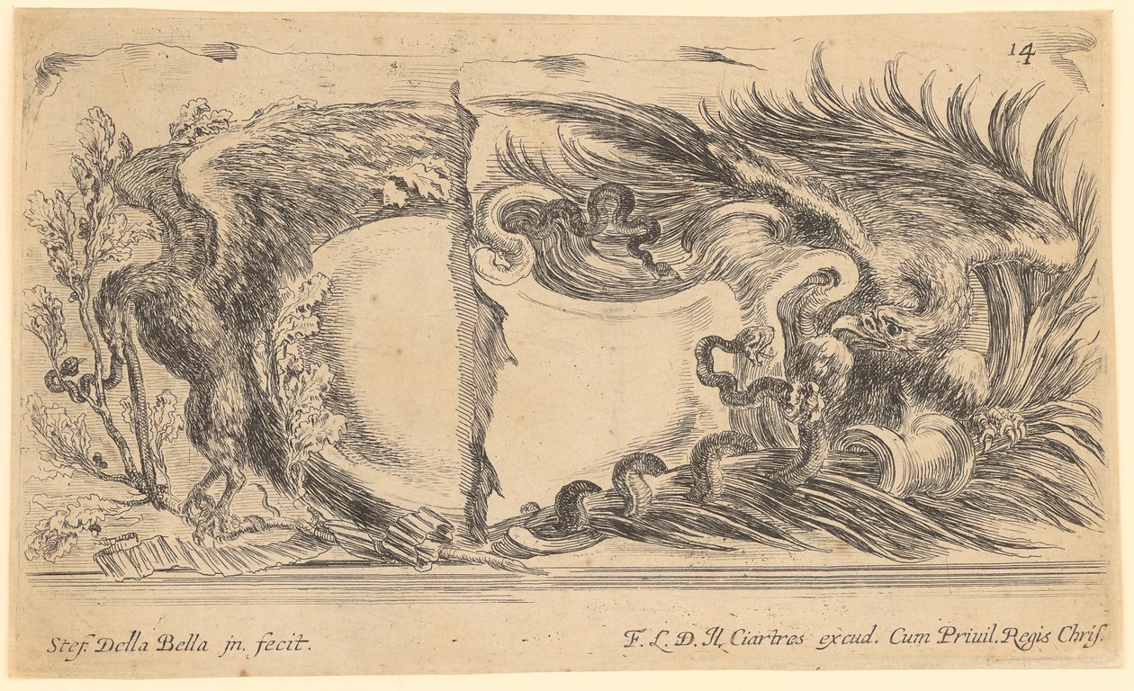 Kartusche mit Adler und Schlangen von Stefano della Bella