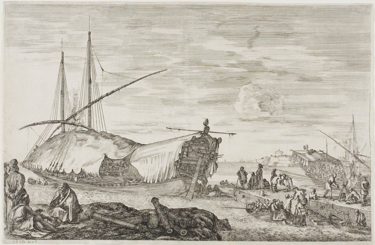 La galère dont le pont est couvert de voiles von Stefano della Bella