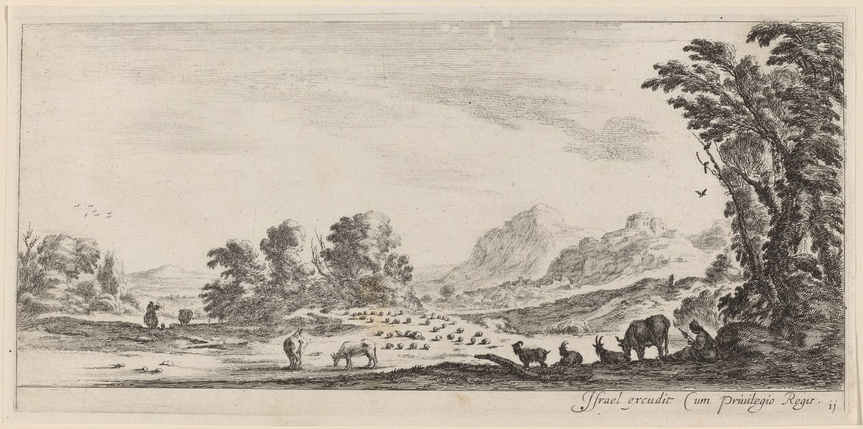 Landschaft mit Hirten, die ihre Herde bewachen, vor 1647 von Stefano della Bella