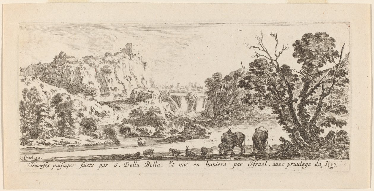 Landschaft mit Wasserfall von Stefano della Bella