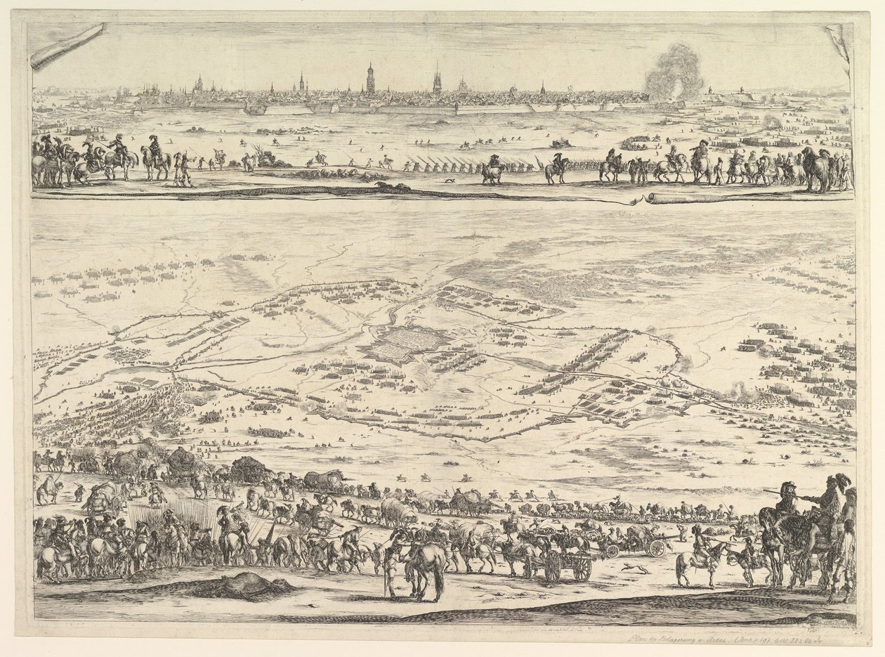 Plan und Ansicht der Belagerung von Arras: unterer Teil der Platte mit ...