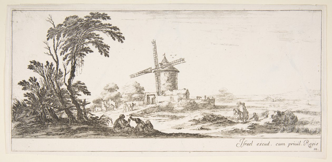 Tafel 10: Eine Familie im Vordergrund, verschiedene Figuren und Pferde im Mittelgrund, ca. 1641 von Stefano della Bella