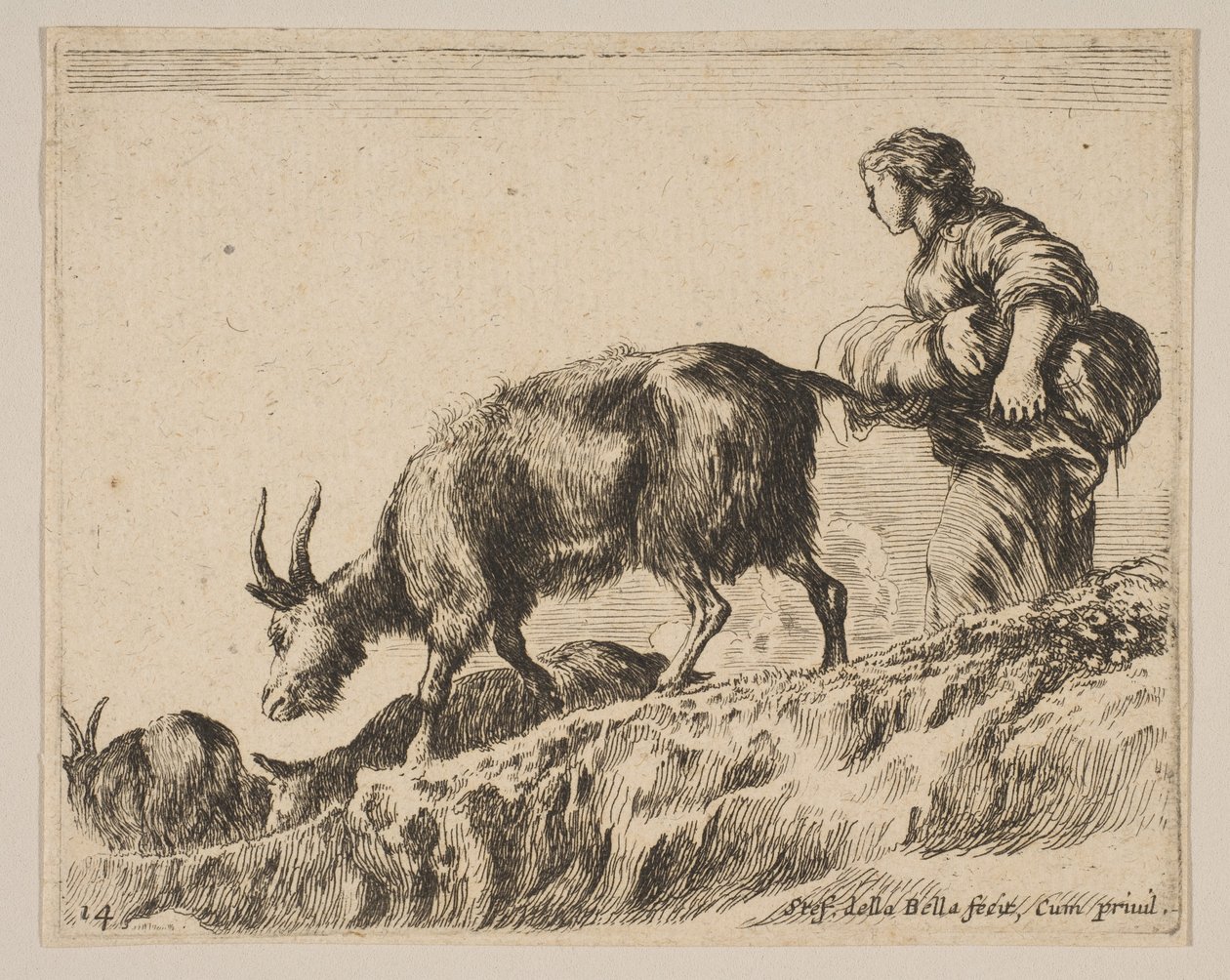 Tafel 14: Schäferin hütet Ziegen, ca. 1641 von Stefano della Bella