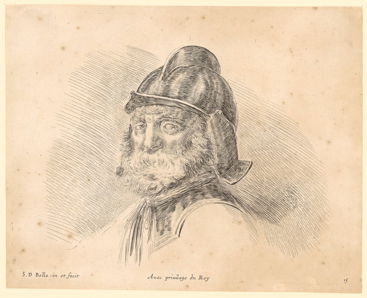Porträt eines bärtigen Mannes mit Helm im Dreiviertelprofil nach links von Stefano della Bella