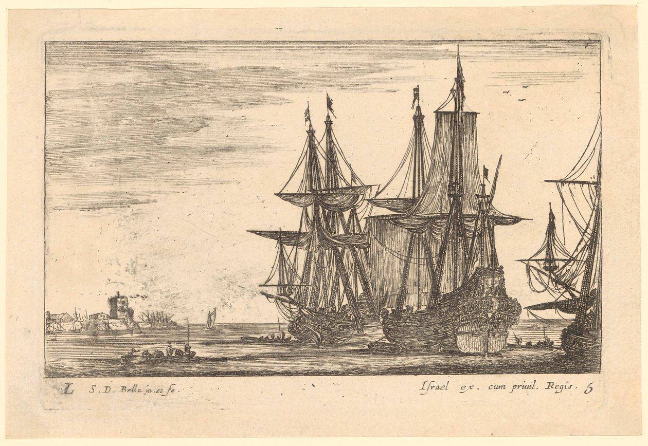 Seestück mit zwei Segelschiffen von Stefano della Bella