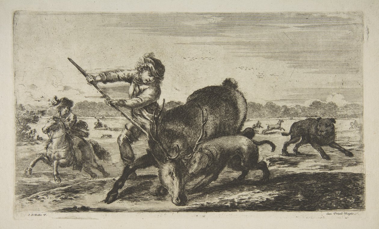 Hirsch in der Enge, aus Tierjagden Chasses à différents animaux, ca. 1654 von Stefano della Bella