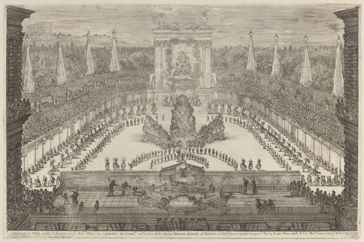 Der Prinz der Toskana, seine Pferdetruppen und Kutschen um den Berg Atlas von Stefano della Bella