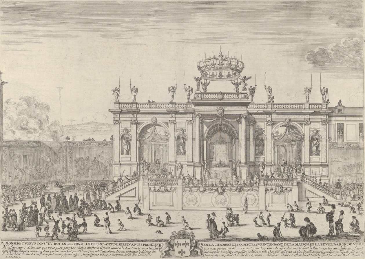 Der Altar des heiligen Sakraments, links das Sakrament unter einem Baldachin, getragen in Prozession, ca. 1648 von Stefano della Bella