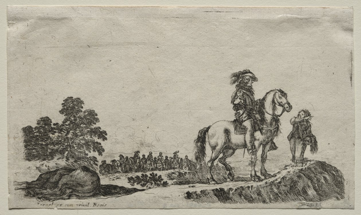 Verschiedene Figuren und Landschaften: Ein verlorener Reiter fragt nach dem Weg von Stefano della Bella