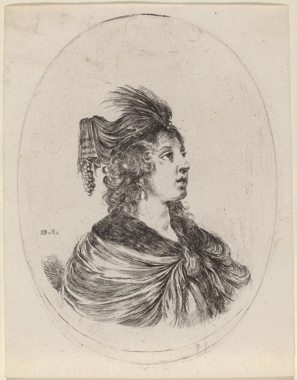 Frau mit gefiedertem Turban, nach rechts gewandt von Stefano della Bella