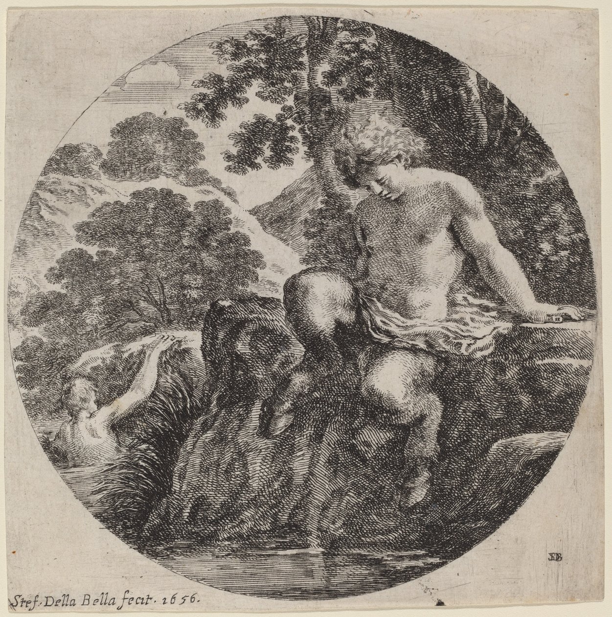 Junger Satyr am Ufer eines Baches von Stefano della Bella
