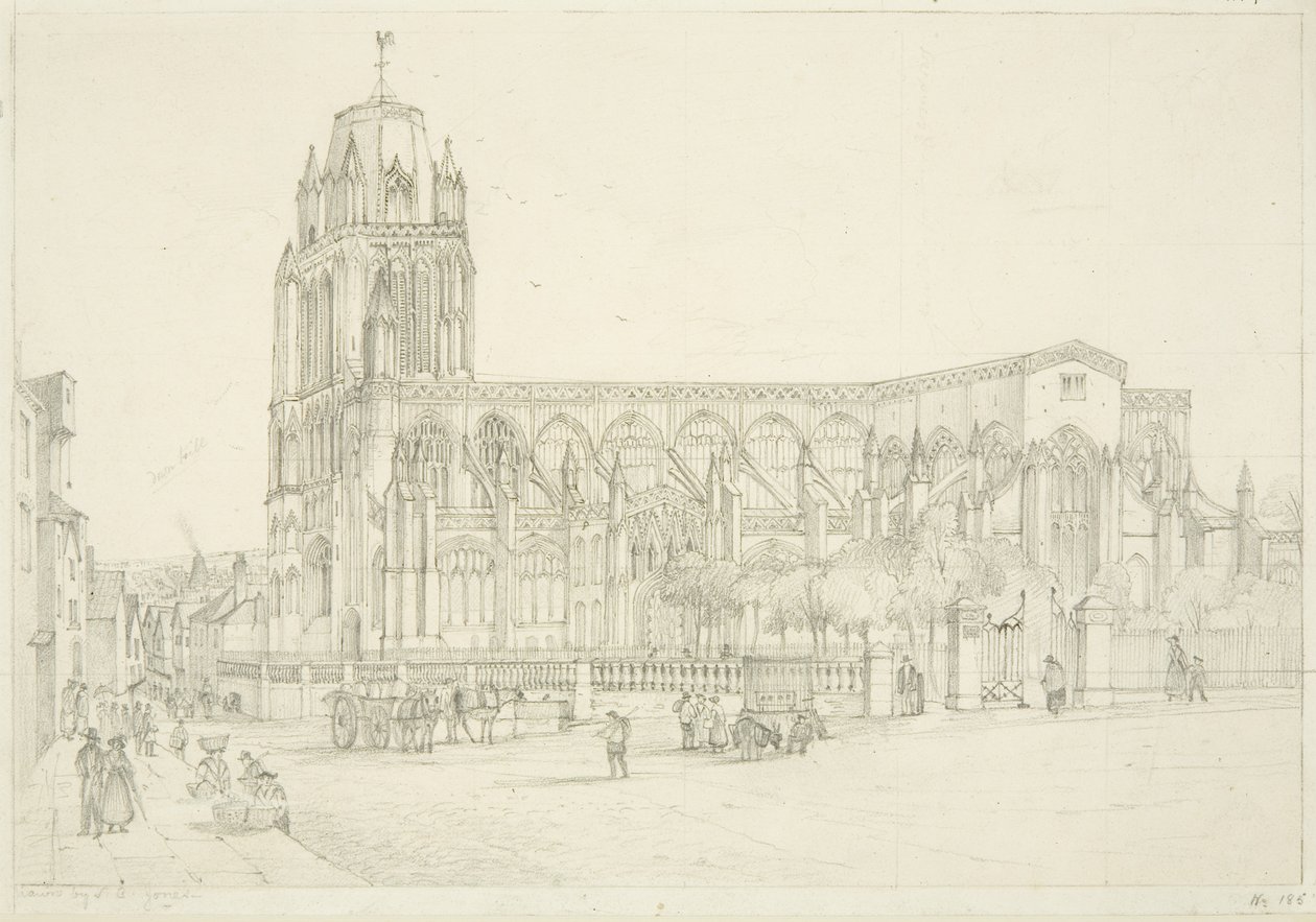 Südansicht der St. Mary Redcliffe Kirche, ca. 1835 von Stephen C. Jones